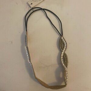 Deepa by Deepa Gurnani beaded head band in silver & gold with elastic